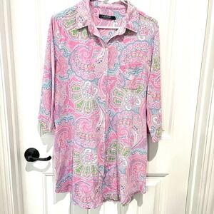 Lauren Ralph Lauren Nightgown Shirt Women's Large Paisley Print Button Down